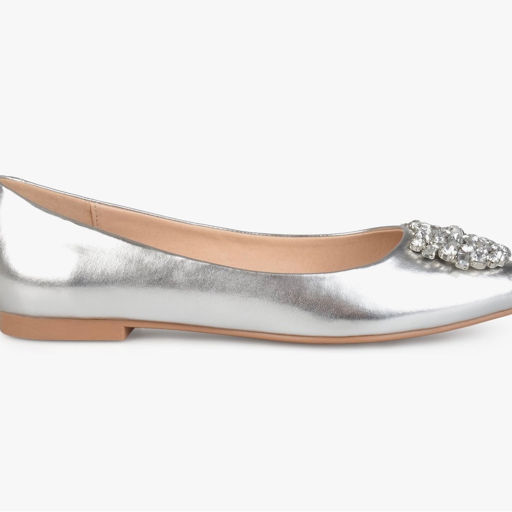 Brinley Co. Womens Faux Leather Pointed Toe Jewel Flats Silver, 9 Regular US